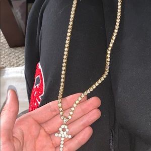 Gold-Plated CZ diamond Necklace with Ankh Pendant